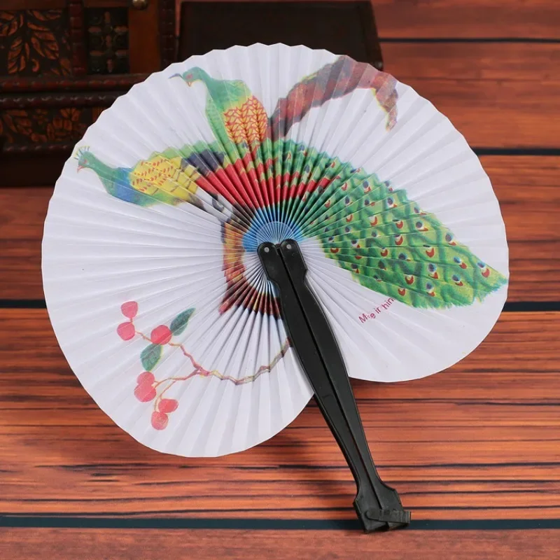 Foldable Paper Fan Retro Windmill Small Round Paper Color Decor Fan Style Party Hand Gift 1pc Random Printed folding fan hand fan