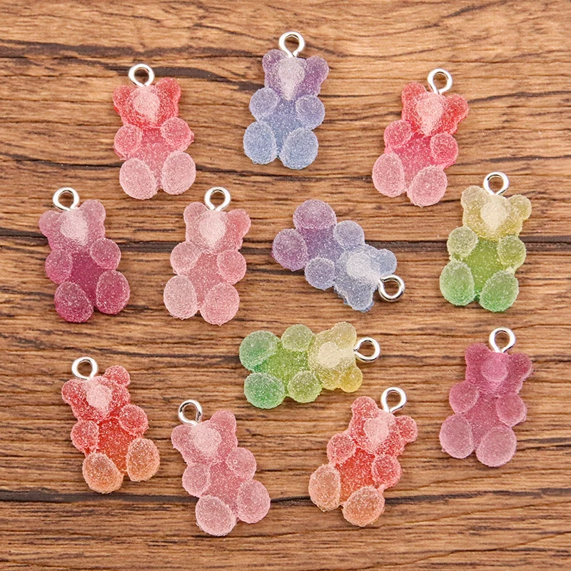 Bear Charms 20Pcs 11*20mm 6 Color Colorful Resin Cabochons Glitter Gummy Candy Necklace Keychain Pendant DIY Making Accessories