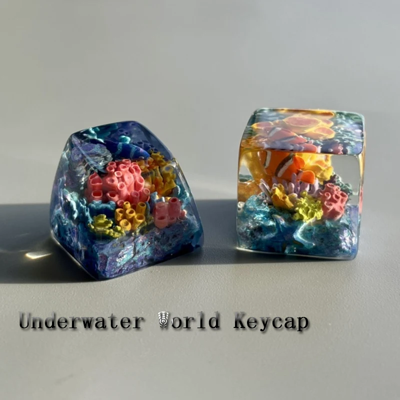 

Customized Creative Ocean Coral Theme Keycap Cross Axis Translucent Little Fish Mechanical Keyboard Sa Profile Mx Switch Keycap