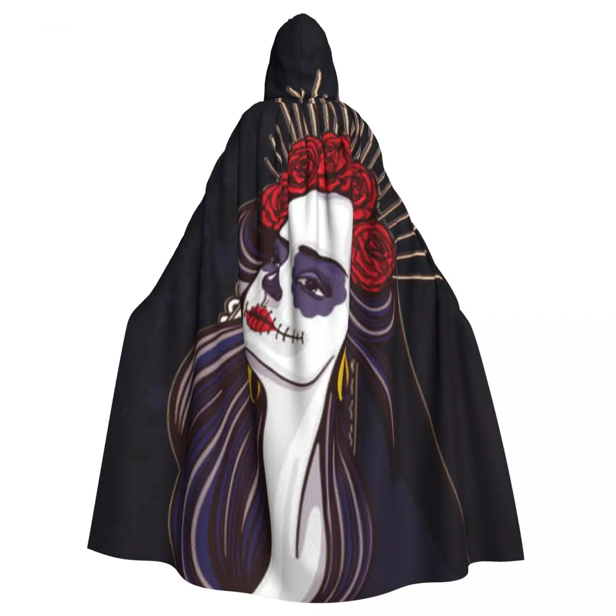 

Witch Cloak Sugar Skull Girl With Rose Halloween Cosplay Costume Unisex Adult Cloak Retro Ages Cape