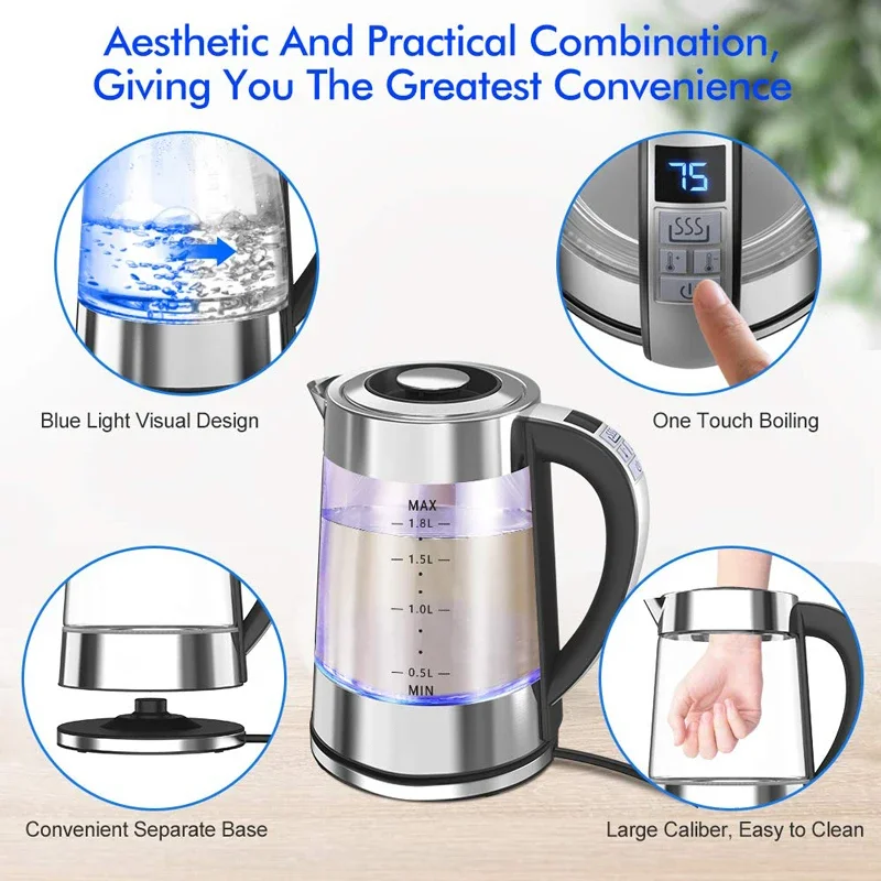 Description Picture 6 of itemTINSOL 1.8 Liter Smart Electric Kettle Stainless Steel High Borosilicate Glass Electric Kettle Automatic Power Off with Filter