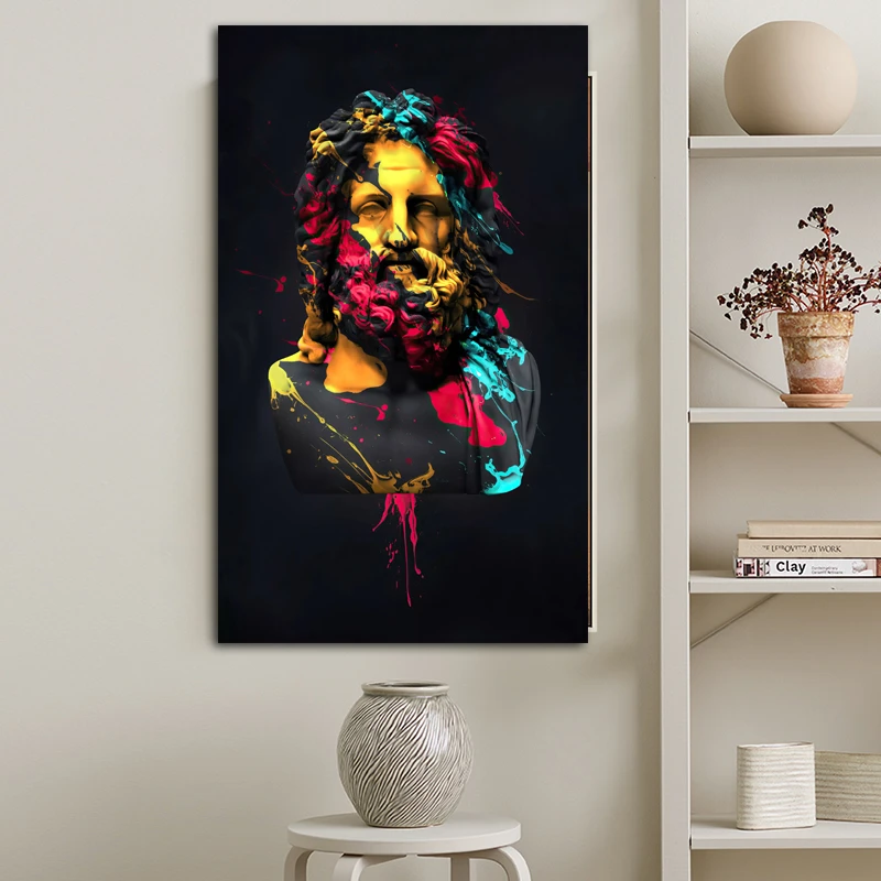 laminas decorativas lienzos cuadros decorativos lienzoescultura de Zeus de mitología griega, arte de pared, pinturas impresas en lienzo, imagen de Zeus para sala de estar, dormitorio, decoración del hogar| | -