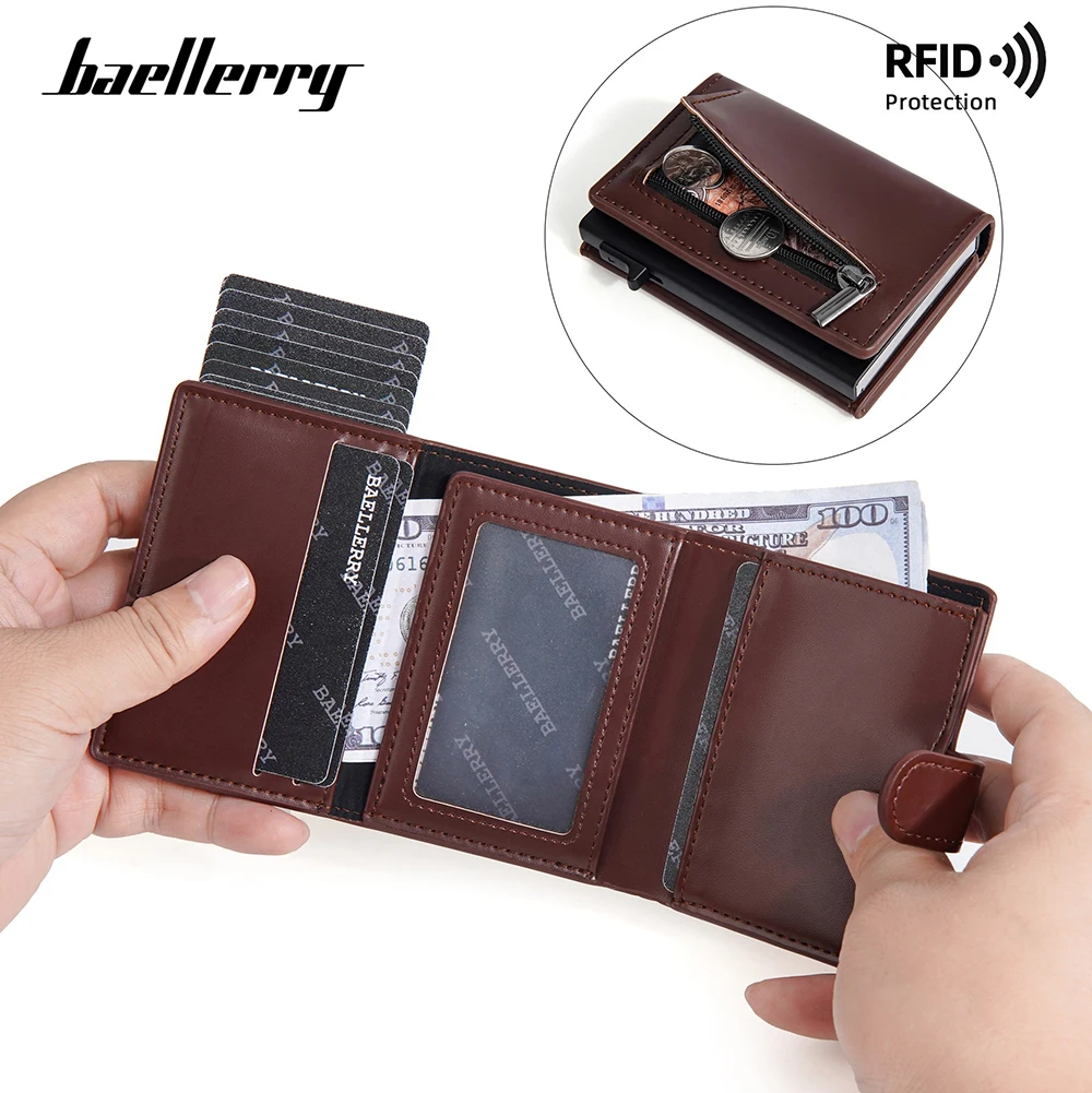 Baellerry Aluminum Card Holder for Men with Auto Pop-Up Slide Button, RFID Blocking Metal Wallet Anti-Scratch