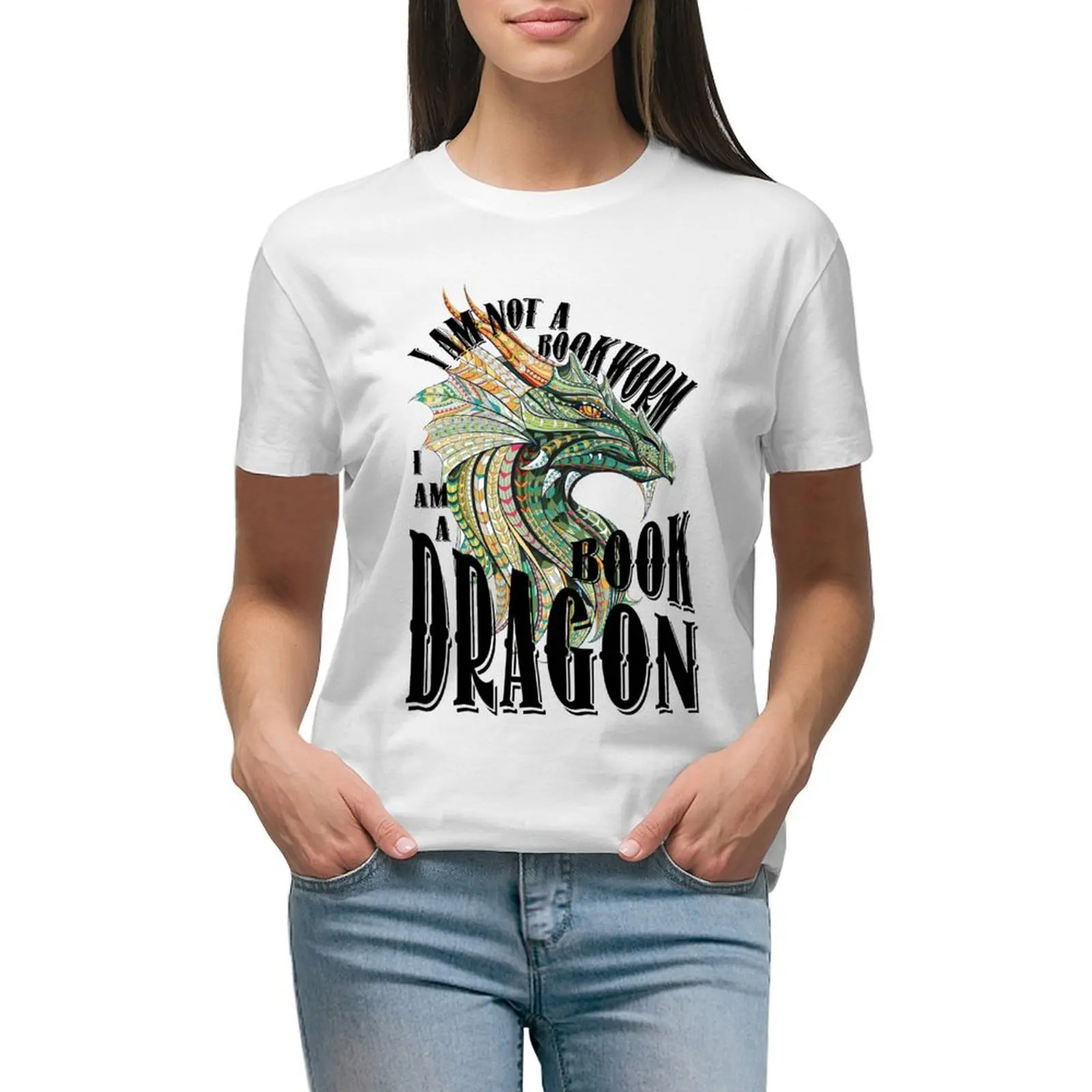 

I'm a Book Dragon T-shirt hippie clothes summer tops female black t shirts for Women