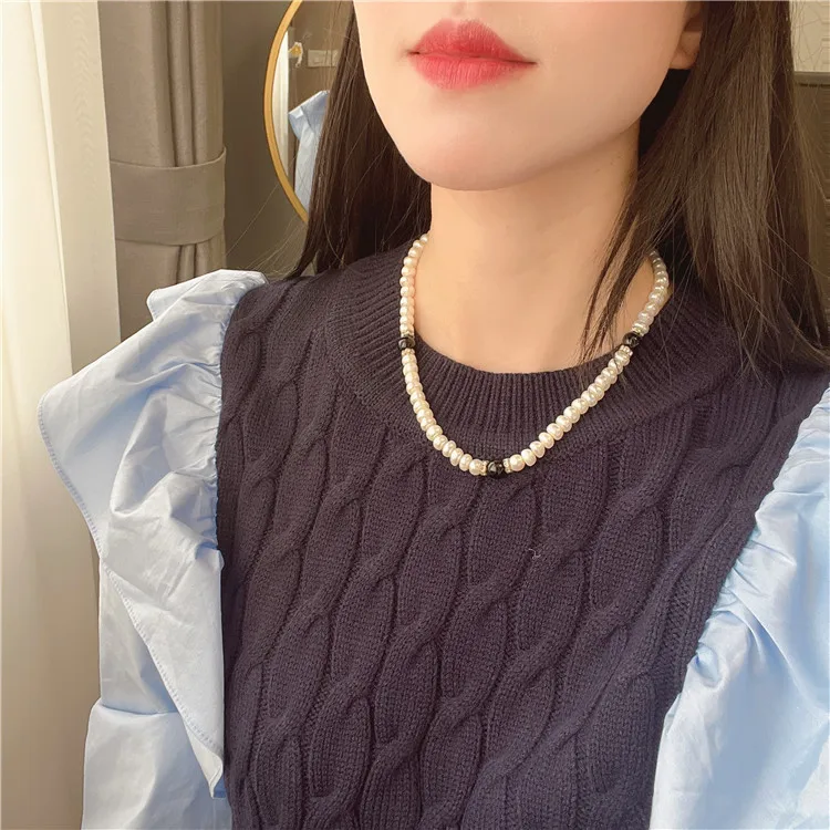 AAA Bread shape white pearls necklace sweater chain fashion jewelry