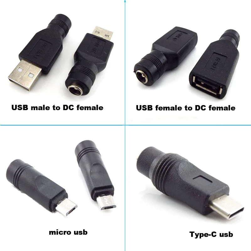 DC Female 5.5*2.1mm To USB 2.0 Male Micro Type-C Plug 5V Connector Adapter For Laptop