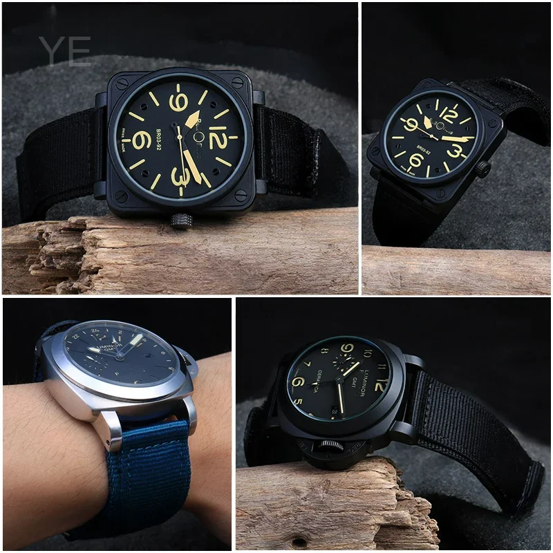 Durable Premium Nylon Hook and Loop Fastener Watch Strap for Outdoor Sports, Canvas Band 22-24 mm