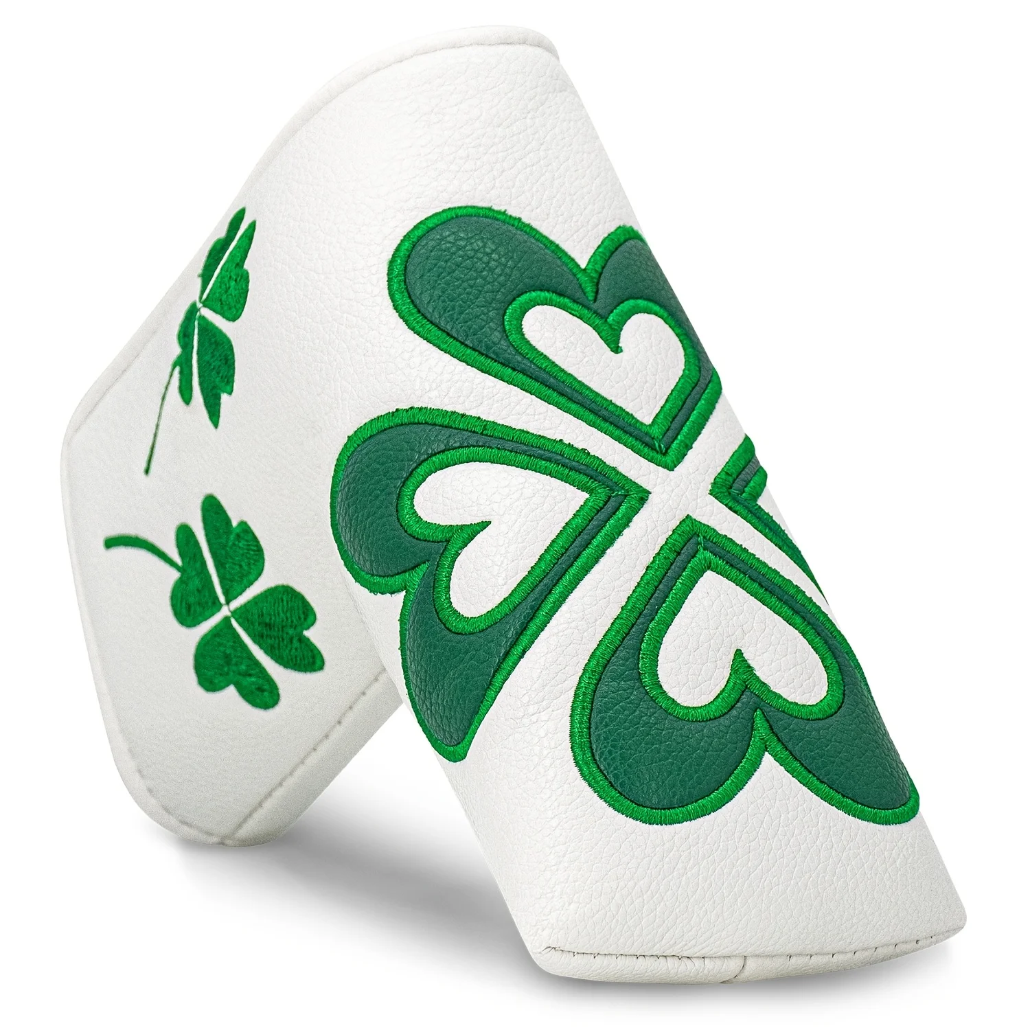 Lucky Clover Blade Putter Head Cover - Four-Leaf Clover Design with Heart Accents and Soft Lining Protection