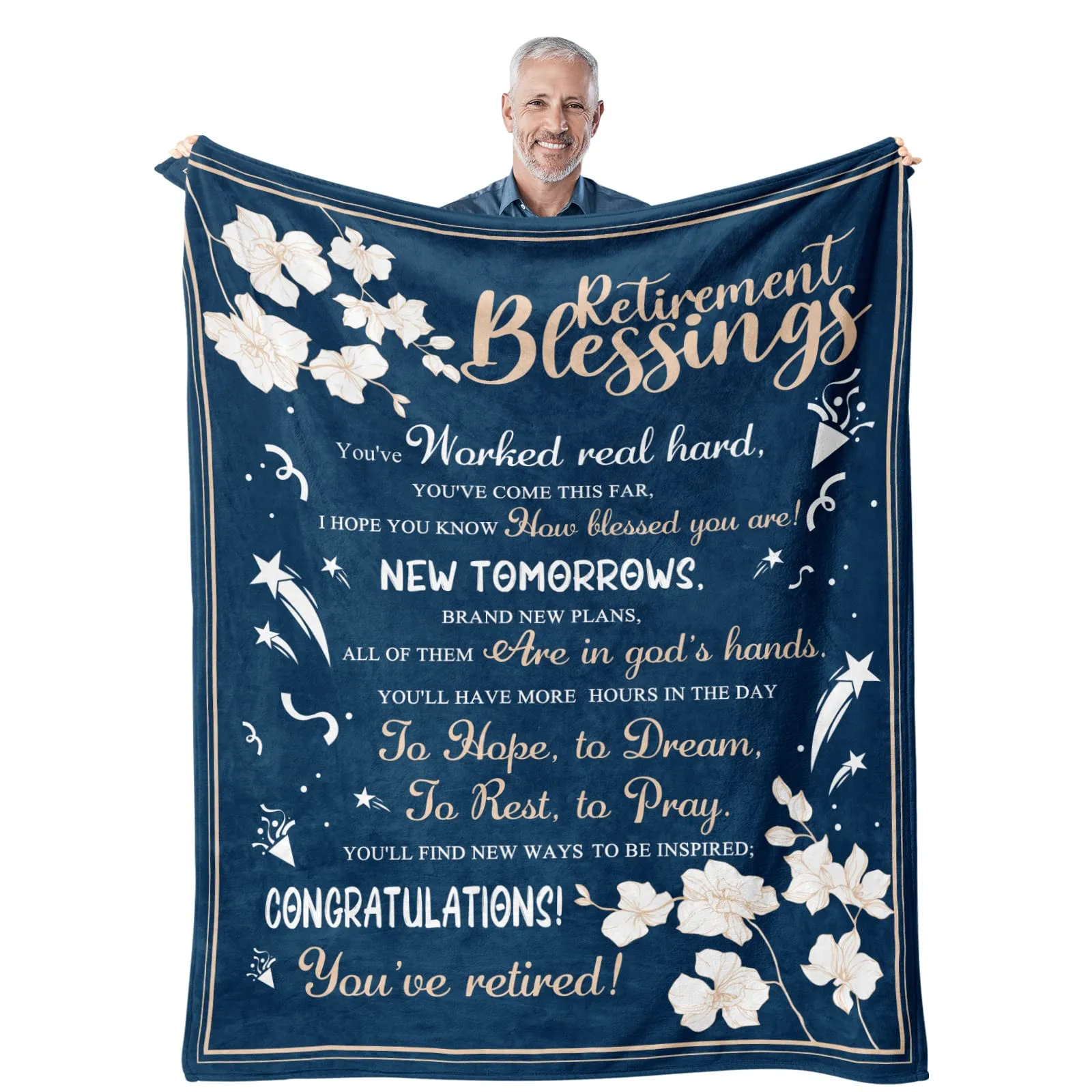 

KACISSTY Happy Retirement Blanket Floral Letter Printed Blankets Flannel Cozy Quilt Blessing Retired Gifts for Men Dropshipping