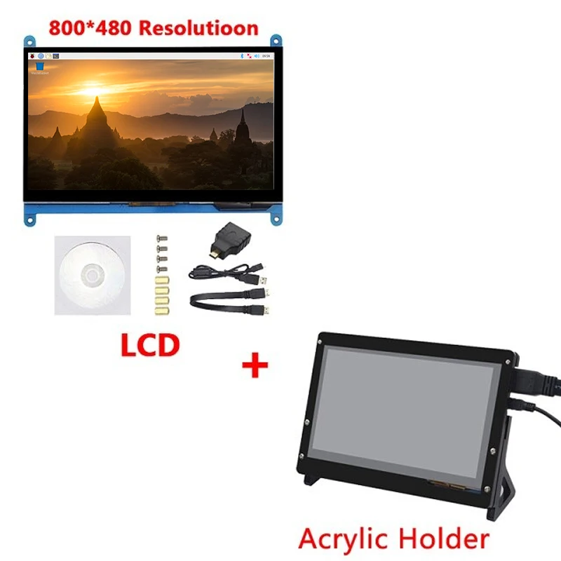 7 Inch Raspberry Pi 4 Touch Screen 1024*600 IPS LCD 800*480