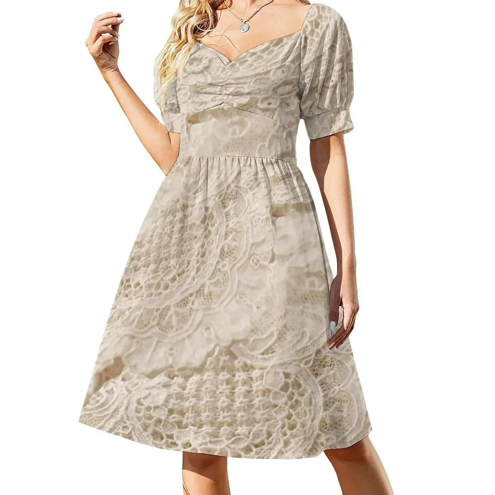 thumbnail image 1 of Bonito vestido lencero de manga corta para mujer, vestidos para ocasiones especiales, vestido de noche para mujer, 1 of 7