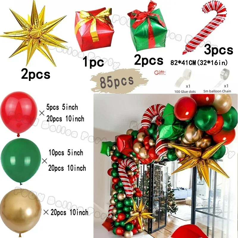 thumbnail image 1 of Juego de globos navideños con forma de bastón de caramelo, película de aluminio, rojo, verde, para fiesta de Año Nuevo, cadena de globos, decoración de arcos, suministros para regalos, 1 of 5