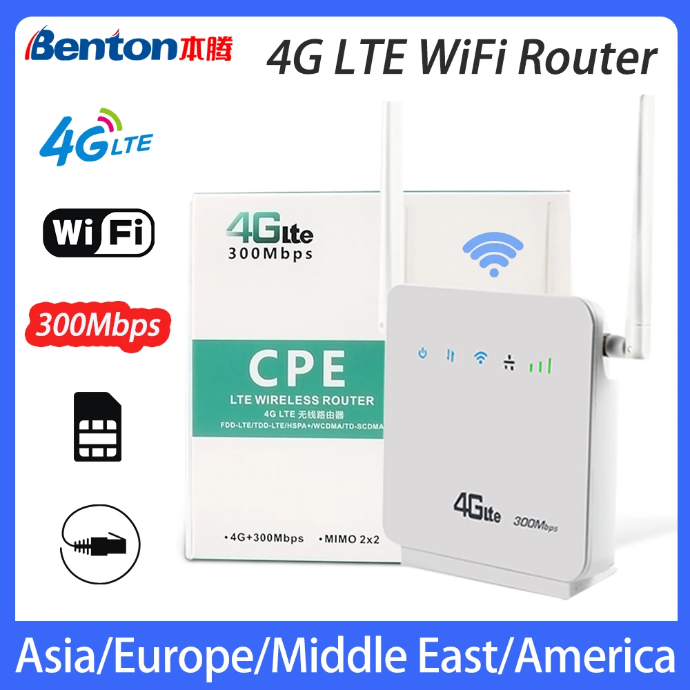 Benton Unlock 4g LTE Router WAN LAN 4g Router 300Mbps 2.4GHz WiFi Hotspot Repeater Wireless for SIM Card