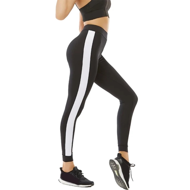 

Женские брюки для йоги с высокой талией в полоску по бокам, эластичные леггинсы в 4 направлениях с контролем живота