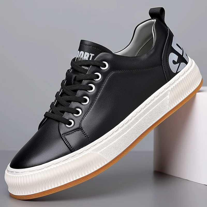 

Classic Men shoes lace up Black casual Sneakers Soft Genuine Leather Men Shoes Flats Shoes All-match Minimalist Sneakers for Men
