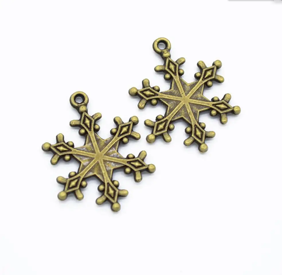 50pcs 28*22mm Antique Silver Color Snowflake Charms Pendant For Jewelry Making DIY Jewelry Findings F0438