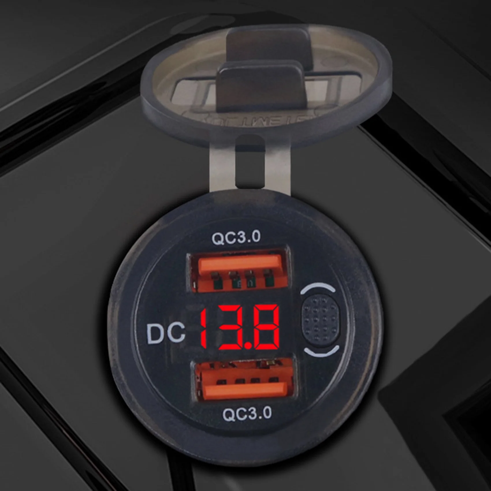 차량용 고속 충전 듀얼 QC3.0 USB 충전기 소켓, 단추 스위치 LED 전압 디스플레이, 파란색 고속 충전