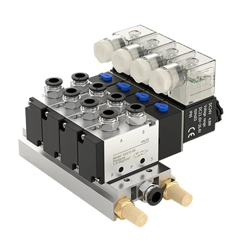 12/24V DC 110/220V AC Multi ตัวเลือก 4V210-08 นิวเมติกวาล์ว Solenoid บล็อกท่อไอเสียติดตั้งฐาน Manifold 2/3/4/6 WAY 1