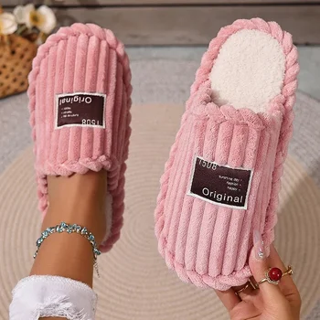 Warm Corduroy Winter Slippers for Couple Indoor Home Non Slip Plush Slippers Woman Lightweight Comfort Cotton Shoes Woman Men 1