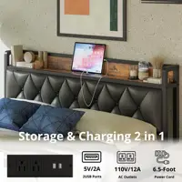 ANCTOR Bed Frames, Twin Queen CaliforniaKing Size Storage Headboard Outlets Easy Install Sturdy Stable, No Noise No Box Springs 6