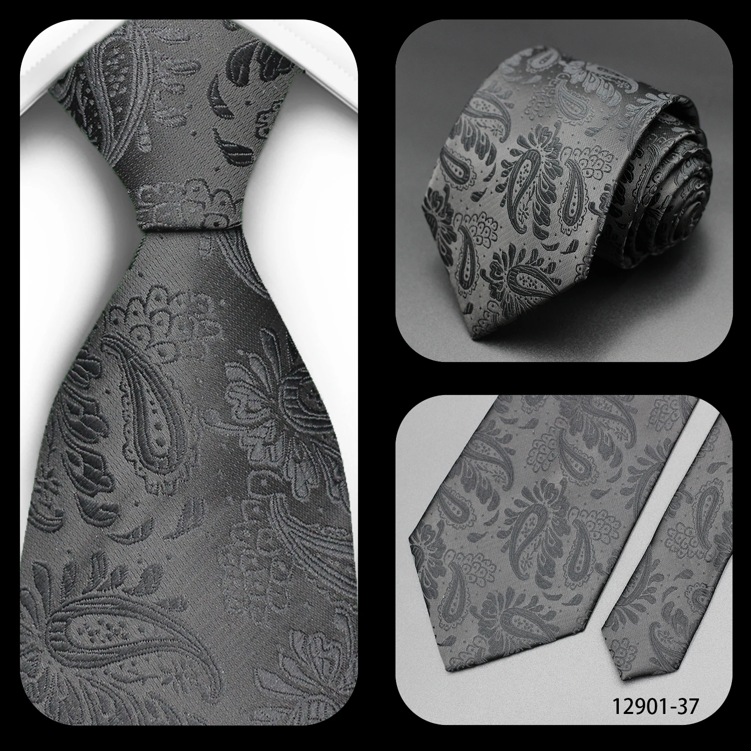 Luxuriöse 8CM Herrenkrawatte in Schwarz mit Streifen, Paisley-Muster, Blumenmuster, Karomuster, einfarbig, für Herren, Krawatte für Business, Hochzeit, Party – Detail 9