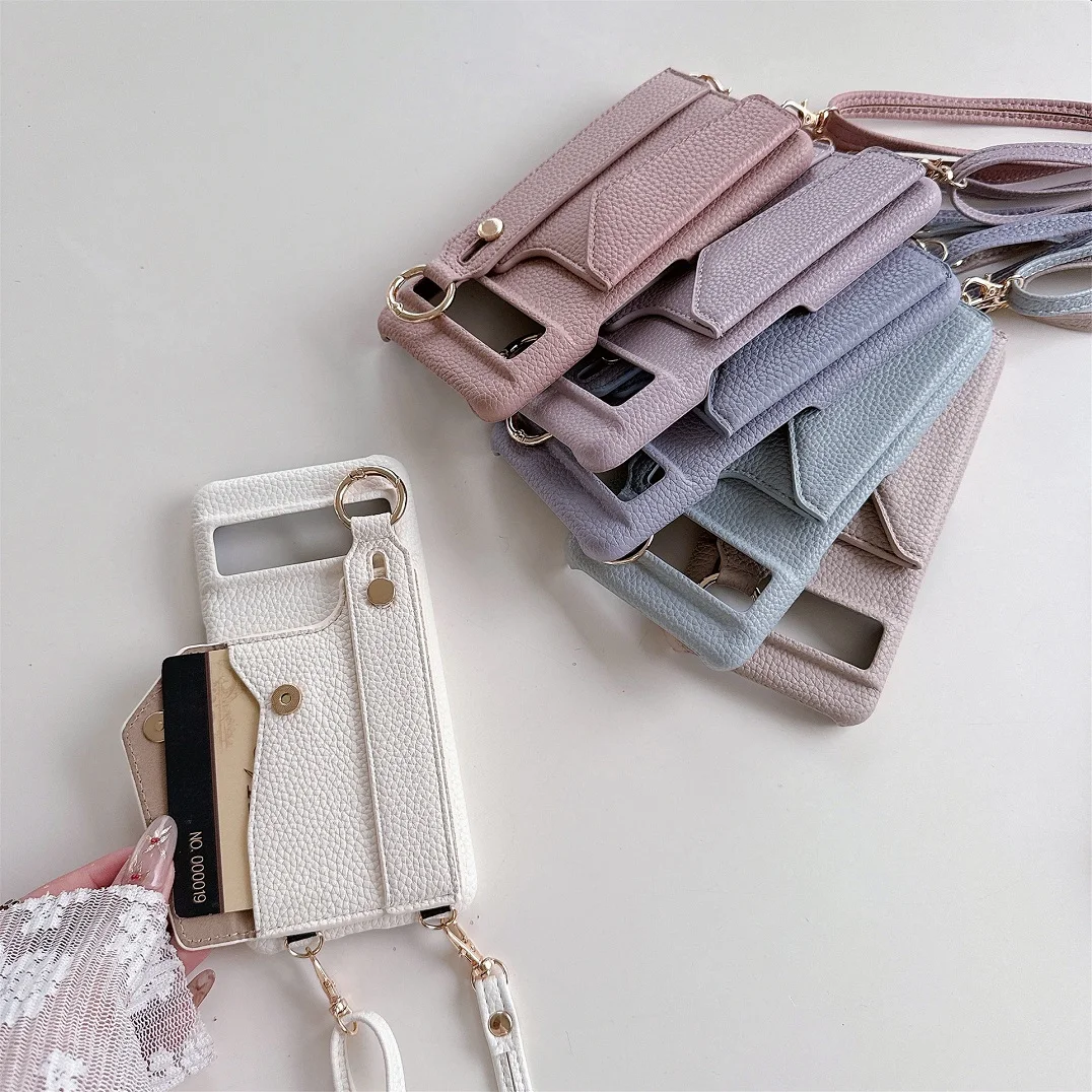 Luxury Crossbody Leather Wallet Case with Hand Strap
