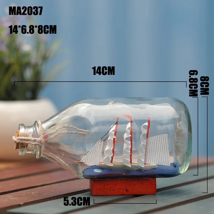 Home Decor Mini Sailing Pirate Boat Ship Small Wood Cork Glass Drift Charm Wishing Bottle Vial Valentine Day Gift