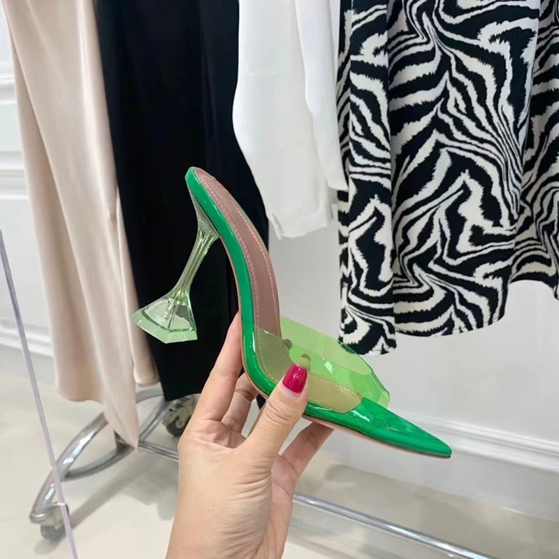 

2022 Spring/Summer New Sexy Peep Toe Crystal Heel Slippers PVC Transparent High Heel Women's Sandals