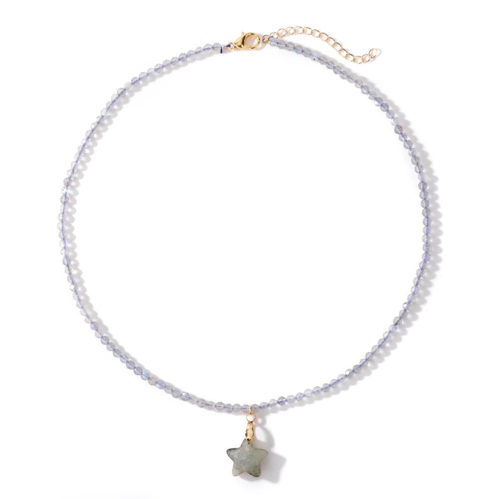 Fünfzackiger Stern Stein Anhänger Halskette Facettierte Lapislazuli Kleine Steinperlen Halskette Mode Reiki Party Hochzeit Schmuck Geschenk – Detail 8