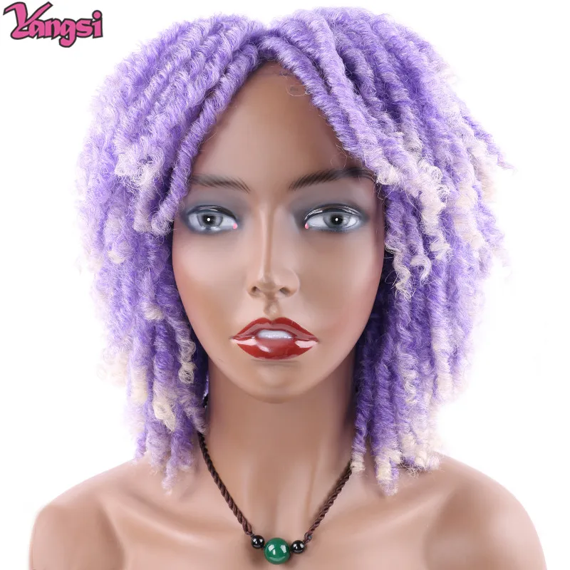 Synthetic Blonde Short Green Wig Braid African Halloween Costumes Curly Hair Cosplay Wigs 6 Inch Dreadlocs Wigs for Women Daily