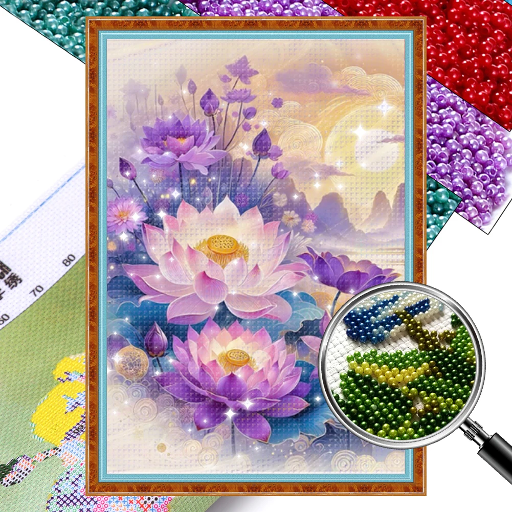 Full Embroidery Beads Printed 9CT Flower Cross Stitch Kit Home Art Decor