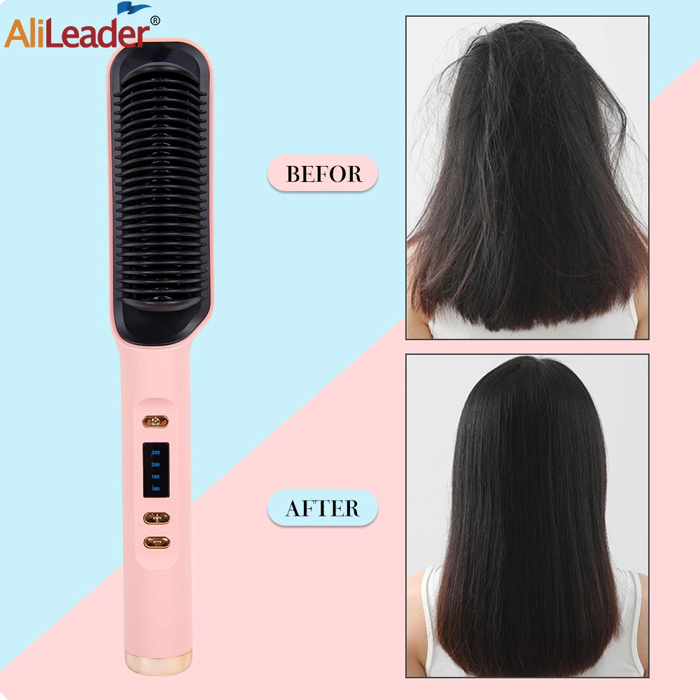 Pro Hot Comb Straightener Hair Brush  Hot Comb 3In1 Electric Straightening Comb Curling Iron Hair Brush For Styling Fast Heating 3