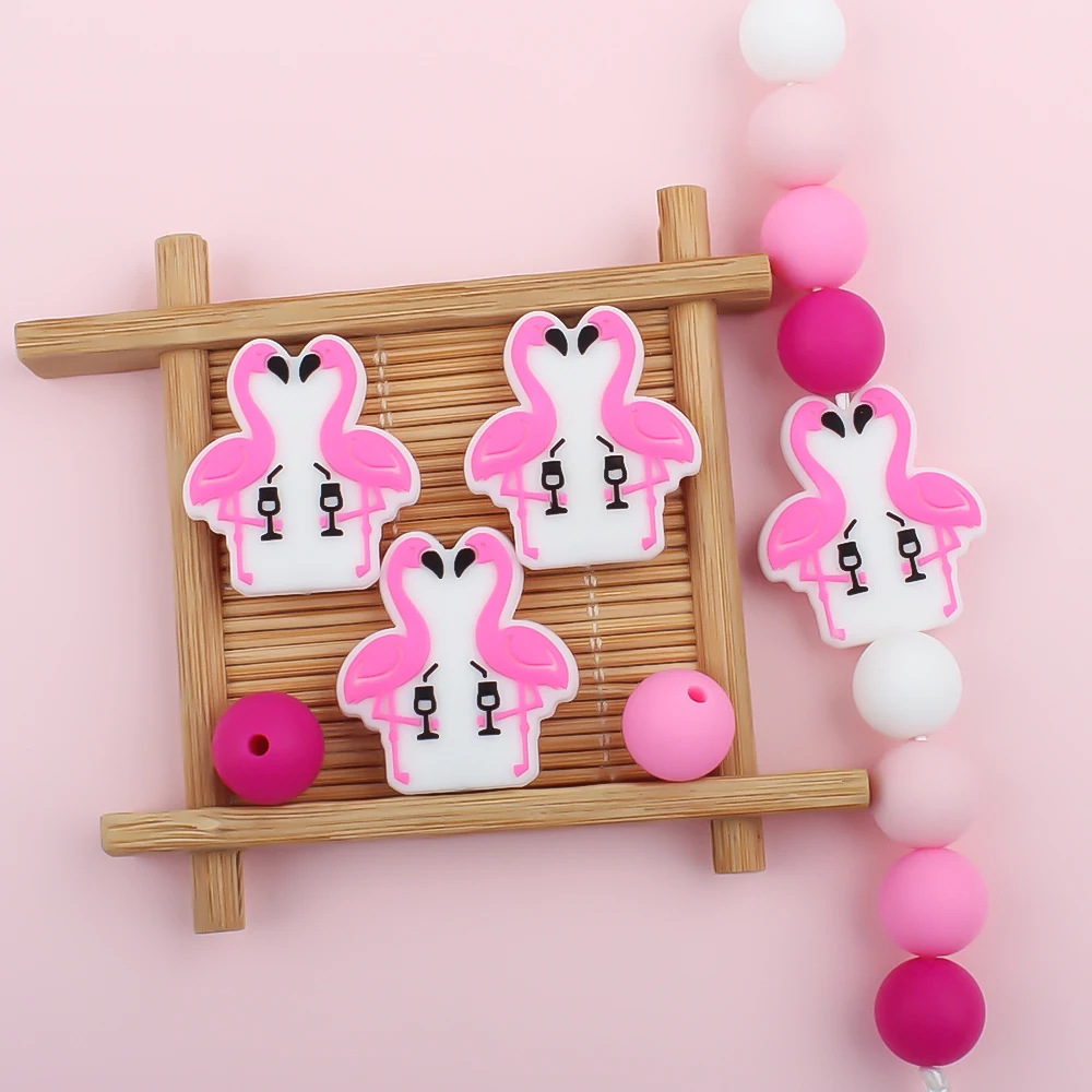  젖니가 나는 실리콘 구슬, 핑크 새 초점 구슬, DIY 젖꼭지 체인, 키체인 펜던트, 보석 펜 액세서리, 5 개