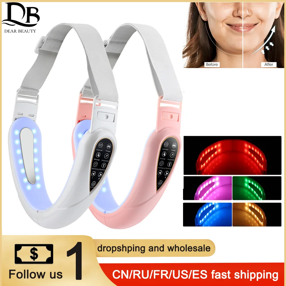 

EMS Facial Lifting Device With Remote Double Chin Remove Chin Face Firming LED Photon Therapy Cheek Lift Up Belt Beauty Device
