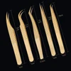 1 Pcs Eyelash Extension Tweezers With Fiber Tips Golden Stainless Steel High Precision Tweezer for Volume Fans Makeup Tools 6