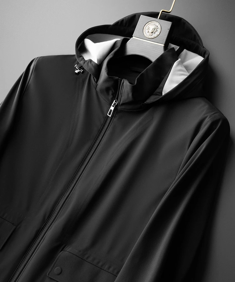 JSBD~Classic collection luxury brand uncoated waterproof press adhesive men's outdoor casual windproof jacket detachable hat