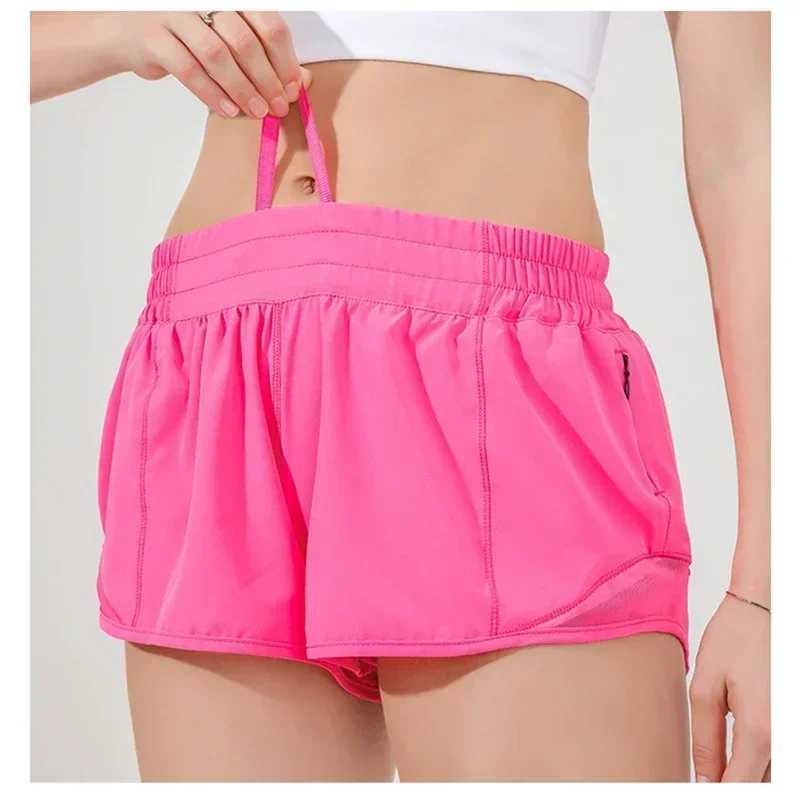 

Lemon Hotty Hot Women Low-rise Shorts 2.5"* Lining Yoga Shorts Workout Running Sports Shorts Side Zipper Pocket Breathable Short