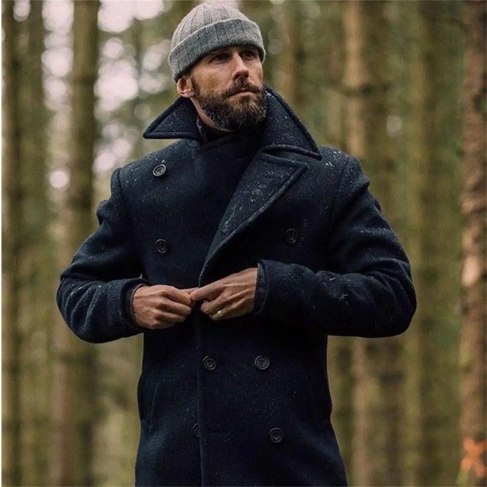

New European and American men's clothing, British men's medium length long sleeved woolen coat, autumn and winter woolen coat