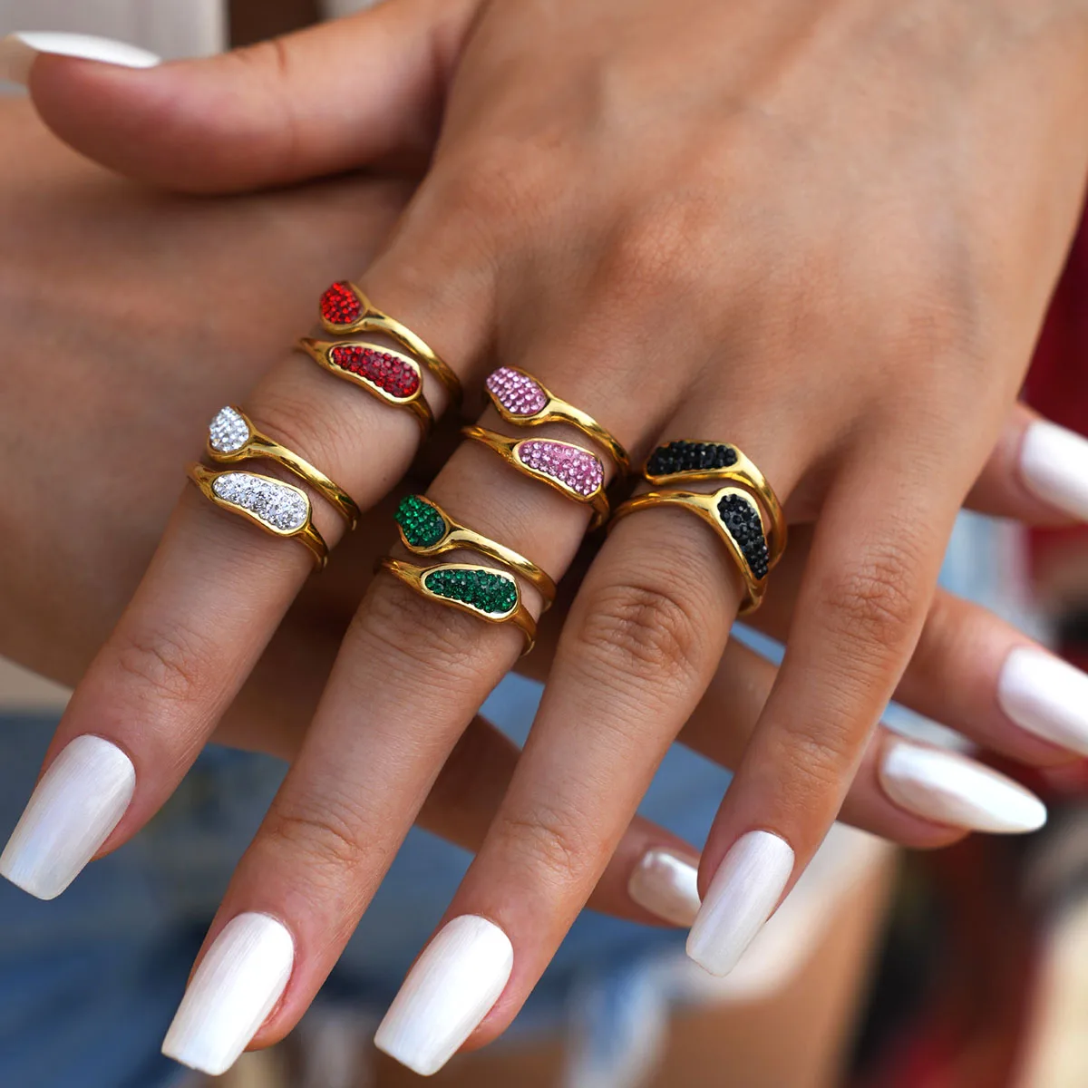 5 Stück/1 Stück Edelstahl 18 Karat vergoldeter Zirkon ausgeschnittener offener mehrschichtiger Ring für Damen Vintage Nischenschmuck Geschenke Großhandel – Detail 2