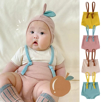 2025 Nuovi Arrivi Vestiti Del Bambino Del Bambino Delle Ragazze Dei Ragazzi 3-24M Solido Tuta Della Bretella Pantaloni Tute di Cotone Elasticità Shorts Neonato 1