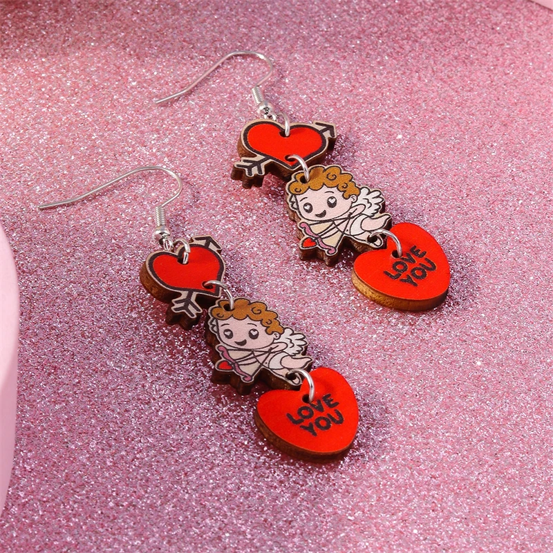 Niedliche hölzerne Liebesherz-Tropfenohrringe für Frauen und Mädchen, Party, Festival, Schmuck, Geschenke – Detail 7