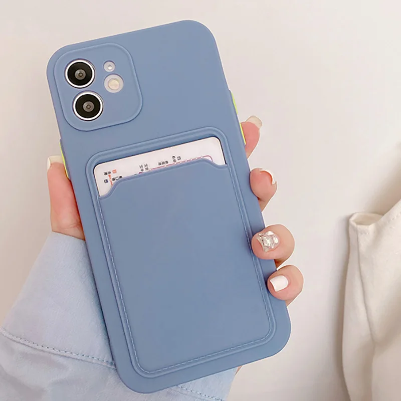 Pochette iPhone 13 Pro Coque Souple TPU, Protection de camera,  Porte-cartes,Couleur Bleu 13pro –
