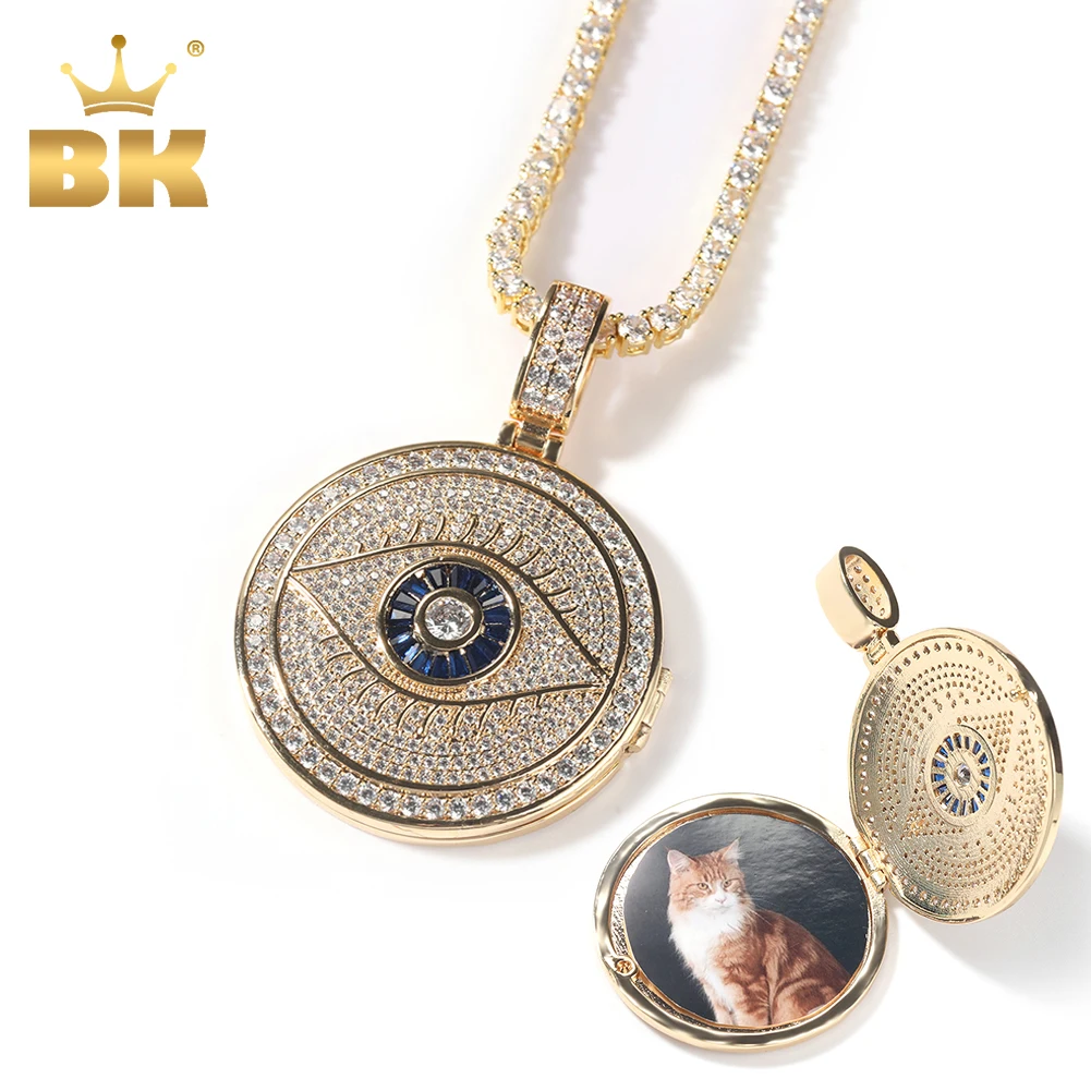 TBTK Evil Eye Photo Locket Frame Pendant Necklace Iced Out Cubic Zirconia Personalized Picture Punk Jewelry For Memory Gift