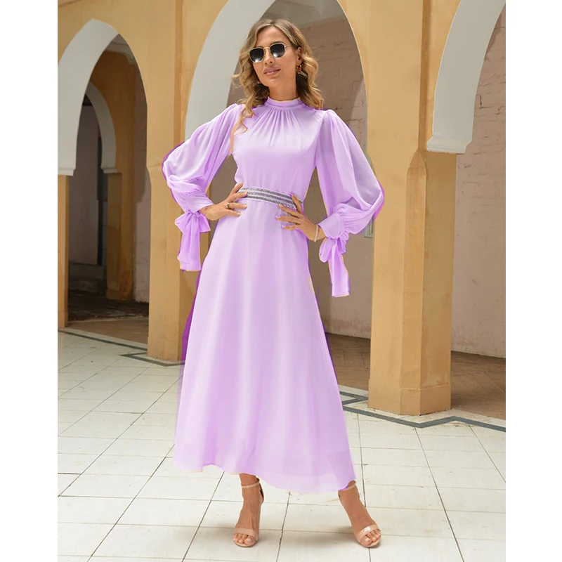 Middle East Mslalb Dubai Women's Long Sleeve Chiffon Dress Muslim Fashion Vestidos Elegantes Para Mujer Abayas for Women