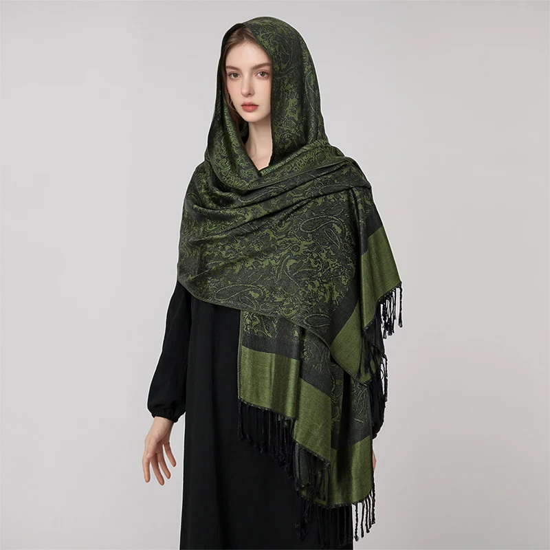 [T003] 1pc Bohemian Fashion Paisley Jacquard Pashmina Scarf Tassel Ladies Hijab Shawl Wrap Winter Suitable For Daily Wear 2