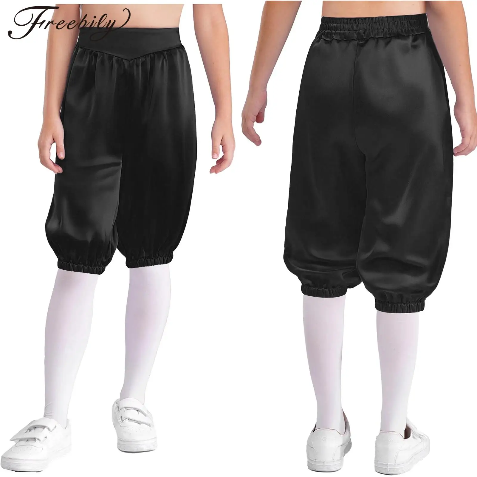 Kids Medieval Pirate Cosplay Costume Renaissance Victorian Colonial Clothes High Waist Smooth Capri Pants for Halloween Carnival