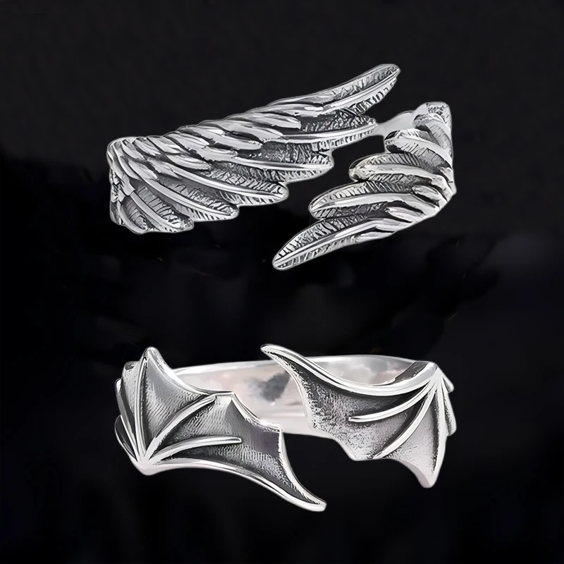 Couples rings Hiphop Rock Angel Devil Wing Couple Rings For Men Boys Silver Color Metal Fingers Accessories Party Jewelry Gifts
