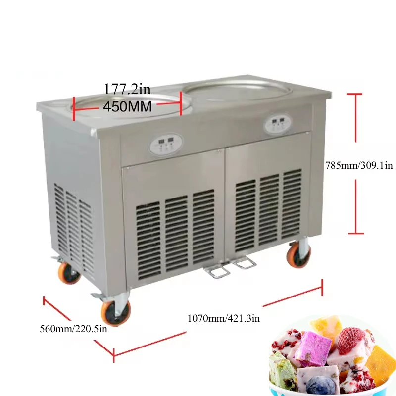 

Commercial Fried Ice Cream Maker Stir Yogurt Machine Double-pan Double Control Ice Cream Mixer Ice Cream Roll Maker