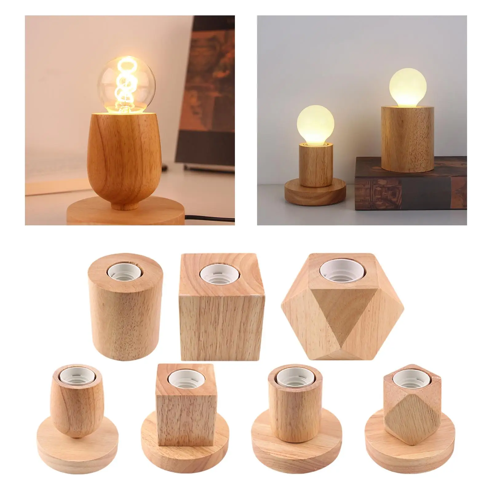 Retro Style Wood Table Lamp E27 Socket Desk Lamp Base Holder Bedside Lamp Decor Wooden Base Table Light