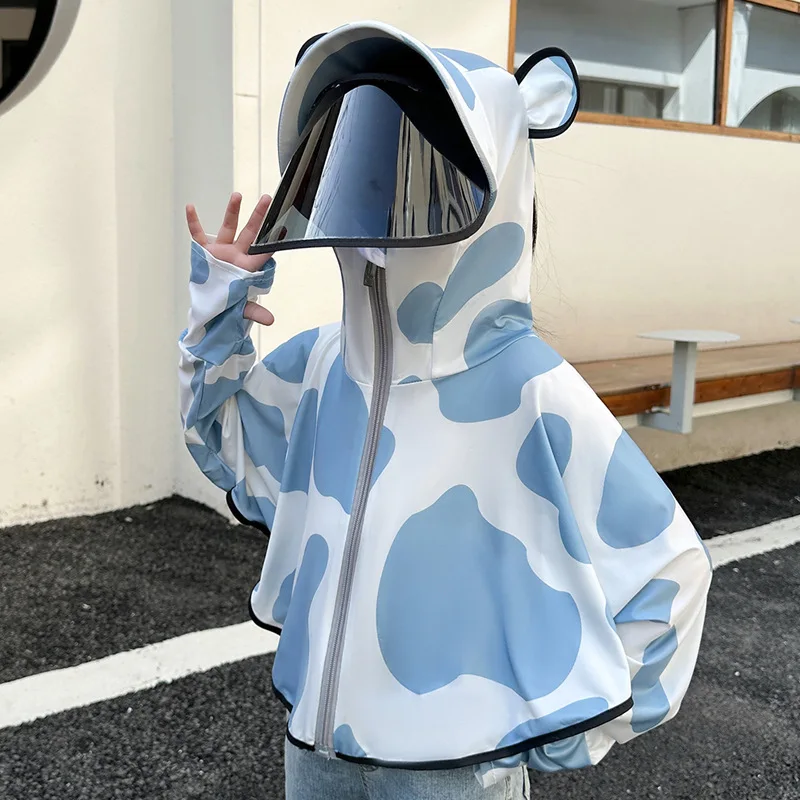 Children Skinsuits Ice Silk Summer UV Proection Boys Girls Breathable Hooded Jacket For Outdoor Hiking Trekiing Beach Travel